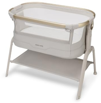Maxi Cosi Iora² Baby Stubenbett, 0–6 kg (9 kg), Klappbares und Leichtes Beistellbett Baby, 5 cm CloudCore-Matratze, 5 Höhenstufen, 2 Leichtgängige Rollen, Easy Slide, Elegance Beige