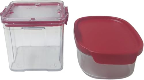 Tupperware Burriera Exclusiv Clear 500 ml rosso + contenitore Air Lock 650 ml rosso trasparente, set di contenitori senza BPA per burro, spezie, caffè, tè e alimenti