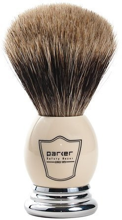 Parker Safety Razor 100% Extra DenseBeste Dachs Borste Rasierpinsel mit White & Chrome Griff - freier Bürste Ständer enthalten Weiß/Chrom