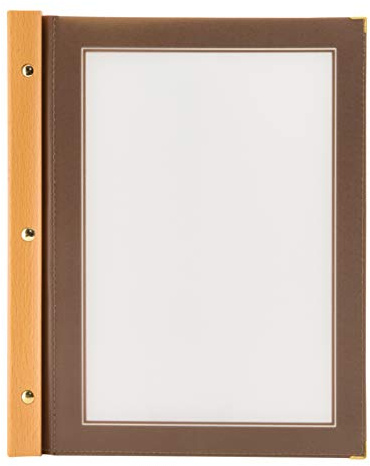 SECURIT - Portamenús Wood - Formato A4 - Color Marrón | 2 Insertos Incluidos - Contiene 4 Páginas - Doble cara - Esquinas de metal reforzadas - Fácil de limpiar con un paño húmedo