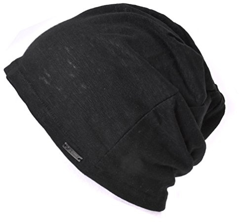 CHARM Mens Summer Linen Beanie - Slouchy Lightweight Knit Hat Slouch Cap Casualbox Black