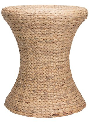 Household Essentials Handwoven Water Hyacinth Wicker Stool with Hourglass Shape, Natural