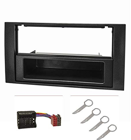 tomzz Audio 2415-041 Juego de Panel de Radio Compatible con Ford Focus 2 Fiesta C-MAX S-MAX Galaxy Mondeo Kuga Transit Negro con Adaptador quadlock Soporte de desbloqueo ISO