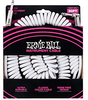 Ernie Ball Spiralkabel, gerade/gewinkelt, 9,14 m, Weiß