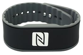 NFC21 NFC Armband Silikon, individuell programmierbar, wasserfest, flexibel, verstellbar, NTAG 216, 924 Byte, 260 x 27 x 5 mm, Schwarz