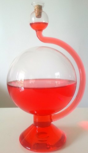 La estación de tiempo aproximadamente del cristal a ponen con el tiempo a la escala fuera de modo llenado con agua destilada roja el instrumento de medición Goethe el barómetro el tamaño aprox. 11,5 x 20 cm de Oberstdorfer lGlashütte