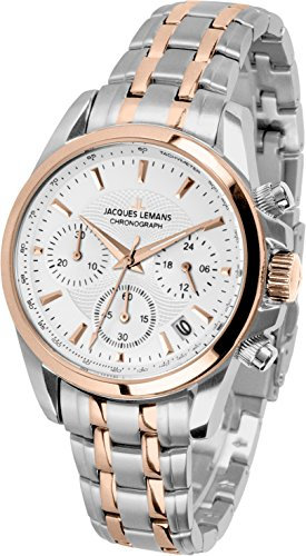 JACQUES LEMANS Damenuhr Liverpool Metallband massiv Edelstahl ip-rosé/Bicolor Chronograph 1-1863D
