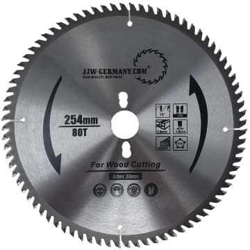 jjw-germany HM-Kreissägeblätter 254 x 30 negativer Spanwinkel für Kappsägen in Industriequalität… (254 x 30 Z= 80 WZ negativ)
