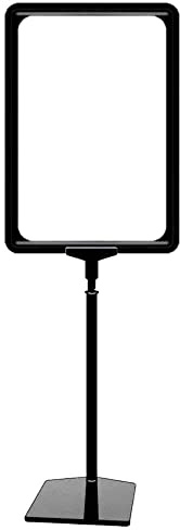 4 Plakatständer DIN A3 Rahmen schwarz, Ständer Kunststoff schwarz, Teleskopständer mit Fuß eckig und Stahleinlage, Kundenstopper höhenverstellbar bis 68 cm, Aufsteller