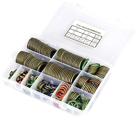 Regun Metallo Gomma Anello di Tenuta - 6 8 10 12 14 16 18 20 22 24 27 30 Millimetri di Metallo Gomma Anello di Tenuta Olio Tappo di Scarico guarnizioni (240pcs / Pack)