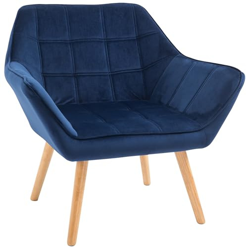HOMCOM Accent Chair, Velvet Upholstered Vanity Tub Chair with Flared Armrests, Slanted Back, Solid Wood Legs, Comfy Padding Armchair, Home Bedroom Furniture Seating, Blue