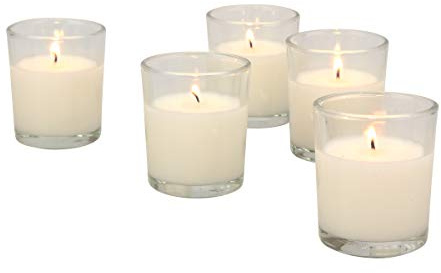 Stonebriar 48 Pack Unscented Long Burning Clear Glass Ivory Wax Filled Votive Candles