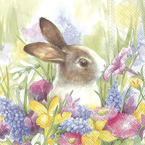 20 Servietten Hase im bunten Frühling | Tiere | Ostern | Tischdeko 33x33cm