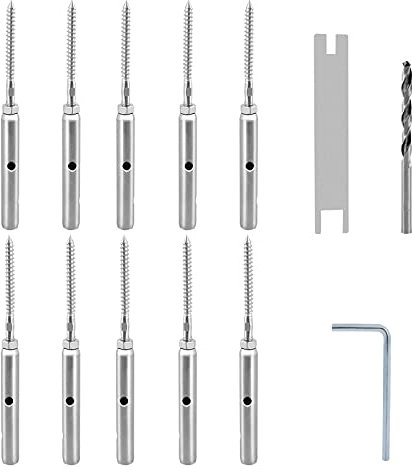 TooTaci T316 Edelstahl Seilspanner Spannschraube für 3mm Drahtseil,10 Stück Edelstahl Spannschraube Seilspanner zum Schrauben für Zaunspanner Drahtspanner,Geländer