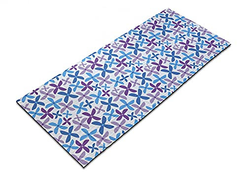 ABAKUHAUS Blumen Yoga-Mattenhandtuch, Abstrakt Einfache Blüten, rutschfeste schweißabsorbierende Yoga Pilates Workout Pad Abdeckung, 64 cm x 178 cm, Blau Violett