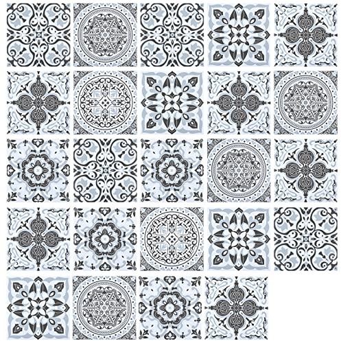 Jinlaili 24 adesivi per piastrelle da cucina, 10 x 10 cm, in PVC, carta da parati adesiva, per piastrelle da cucina, piastrelle adesive da parete, decorazione per piastrelle per cucina, grigio