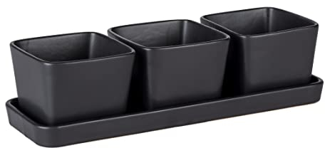 WENKO Kit de bols Snack & Dip, 4 pièces, petit plateau avec 3 bols, contenance de 3 x 300 ml, céramique haute qualité, accessoires Black Outdoor Kitchen, pour tapas et snacks, 30 x 10 x 8 cm, noir