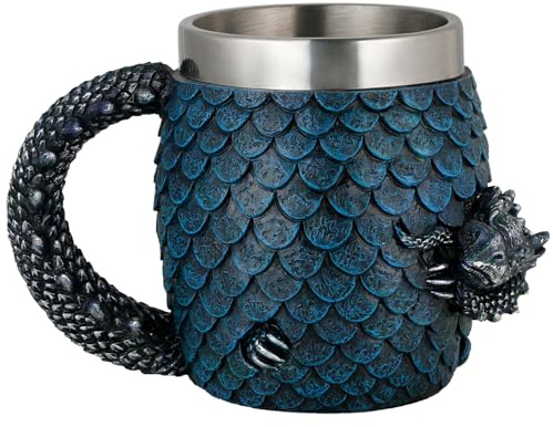 alikiki Blue Dragon Egg Coffee Mug GOT Style - 15.8oz Stainless Cup | A great gift for D&D or House of Dragon fans, Romantasy book lovers, men, women, dragon collectors