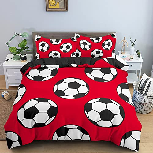 SJSXWQN Housse de Couette 200x200 cm Adulte Ballon De Foot Rouge Parure de Lit 2 Personnes avec Fermeture Éclair Confortable Doux Respirant Microfibre Housse de Couette et 2 Taie d'oreiller 65x65 cm