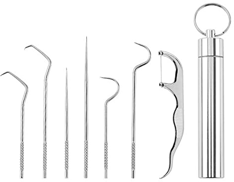 FOUTP 7 Piezas Metal Kit Palillos de Dientes,Palillo Dientes De acero Inoxidable, Reutilizable Palillo de Dientes, Palillo de Dientes para Picnic Al Aire Libre y Camping