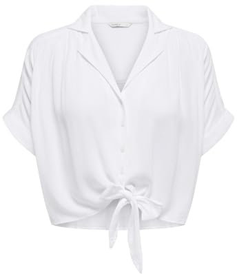 ONLY Women's Onlpaula Life S/S Tie Shirt WVN Noos Blouse, White, S