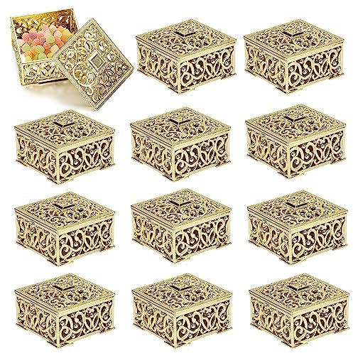 12 st Bröllopsfavoritlådor, europeisk stil Mini ihåliga godislådor Godisförvaringslådor Presentlådor Bakningsdekoration till bröllop julfödelsedag(Gold)
