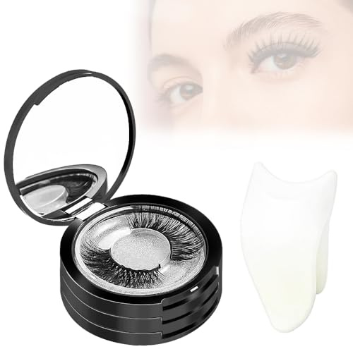 3 Layers Eyelash Storege Box with Mirror Circle Eyelash Holder Case with Lashes Trays & New Lash Clip Applicator Eye Makeup Tool for Women Girls Travel Case