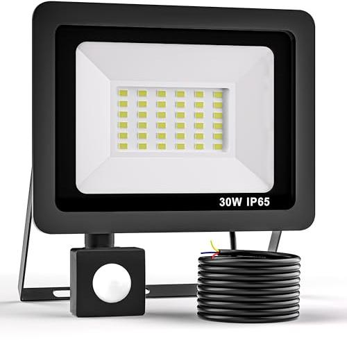 Realky 30W Fari Led da Esterno con Sensore di Movimento, IP65 Impermeabile Faretto Led Esterno 3000LM, 40LED 6500K Bianca Fredda - Fari Led Interna ed Esterna per Giardino Cortile Garage