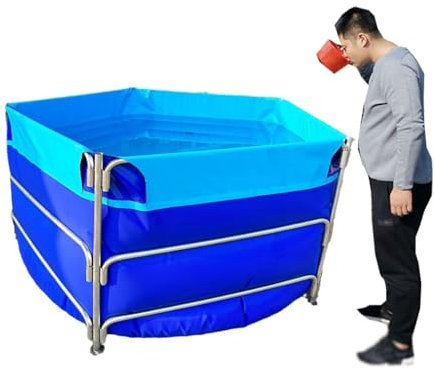 Frame Swimming Pool, Canvas Fish Pond Pool With Metal Bracket Round Large Fold Aquarium Children's Pool Fish Tank For Store Up Water Irrigation, Easy To Install (Color : Blue, Size : 3X1.5CM)