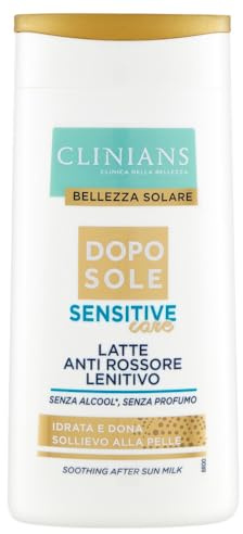 CLINIANS | Latte Lenitivo Sensitive Doposole, con estratto di Avena, Bisabololo, Niacinamide, Burro di Karité e Succo d'Aloe Bio, 200mL