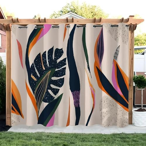 buyluhn Blatt Vorhang Outdoor Beige Vorhänge Wasserdicht 2er Set Outdoor Vorhang mit Ösen Wetterfest Vorhang Pavillon Outdoor Gardinen für Balkon Terrasse,213x260cm
