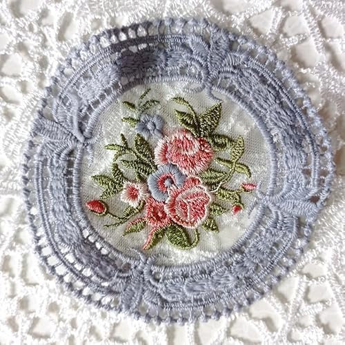 SYSUII 6 Stück Spitzendeckchen Spitze Untersetzer -Rund Vintage Spitze Tischsets Gestrickte Tischdecke Blumen Kleine Tischläufer Handarbeit Deckchen für Küche,Esszimmer Hochzeit Teeparty-Blau