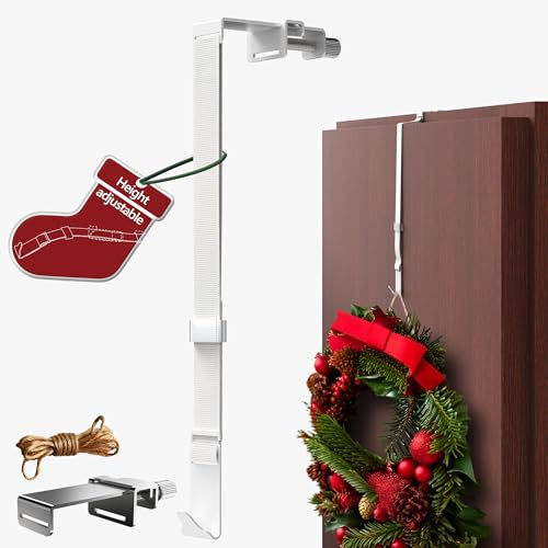Menz Wreath Hanger for Front Door - Adaptable Wreath Holder for Front Door, Decoration Hanger, Decoration Hook for Christmas, Easter and Halloween, Christmas swags Outdoor Holder, White