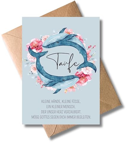 Bezaubernde Taufkarte mit Umschlag - Liebevolle Glückwunschkarte zur Heiligen Taufe mit einem schönen Spruch - Edle Geschenkkarte für Täufling Eltern Paten (DIN A6)
