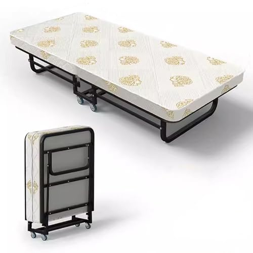 Klappbett Gästebett mit 8cm Dicke Gedächtnisschaum Matratze Faltbare Metallbett Stabil mit Rollen Leicht zu Tragen und Zusammenzubauen Bis 250kg Belastbar(190x70x41CM)
