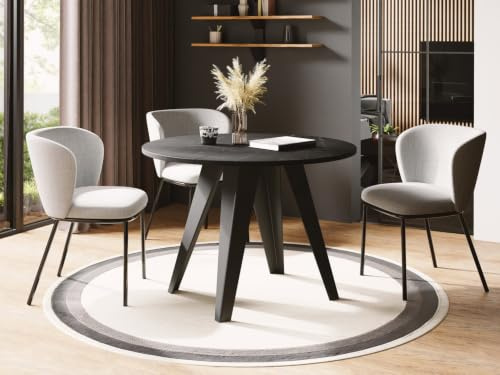 WFL GROUP Esstisch Glory im Industriestil - Moderner, Runder Tisch in Schwarzer Marmoroptik - Ausziehbar von 100 cm bis 140 cm, Pulverbeschichtete Metallbeine - Marmor Schwarz