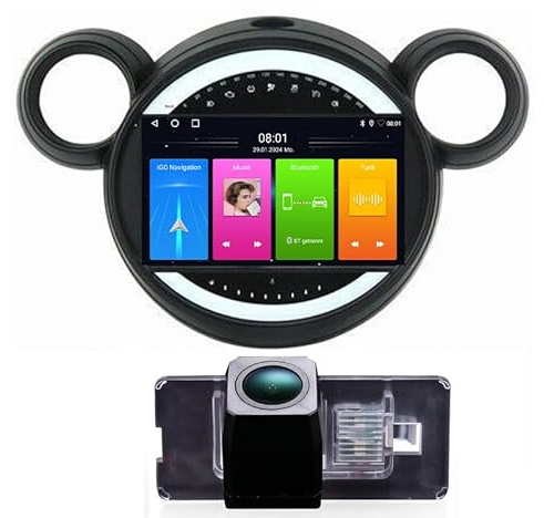 Autoradio HD da 9 pollici con lettore Carplay/navigazione GPS Android + luce targa auto telecamera retromarcia per BMW Mini R56 Cooper/Cooper D/Cooper SD/Cooper S John Cooper Works/One/One D 2006-2012