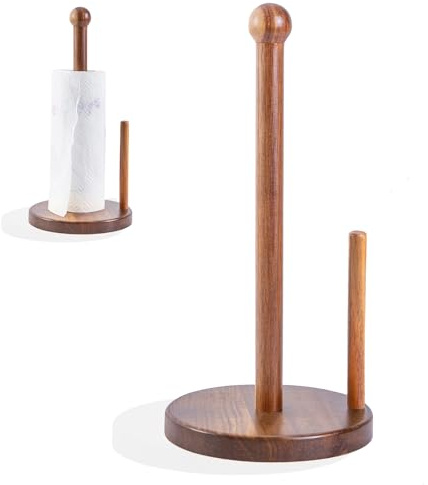 14 Acacia Wooden Paper Towel Holder, 6.7 Large Heavy Base Wooden Kitchen Towel Roll Stand Organizer Free Standing, Rustic Farmhouse Paper Towel Holder Stand, Standing Paper Towel Roll Holders