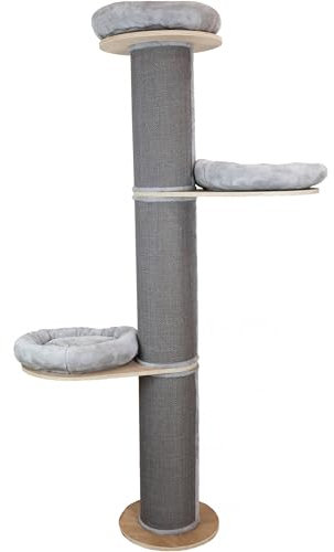 RL24 - Kratzbaum K2 – Katzenbaum mit 3 Plattformen & Plüschkissen in grau – Katzenkratzbaum mit Sisalteppich an der Kratzsäule – Kratzstamm ø 22cm – Höhe 187cm – Katzenmöbel