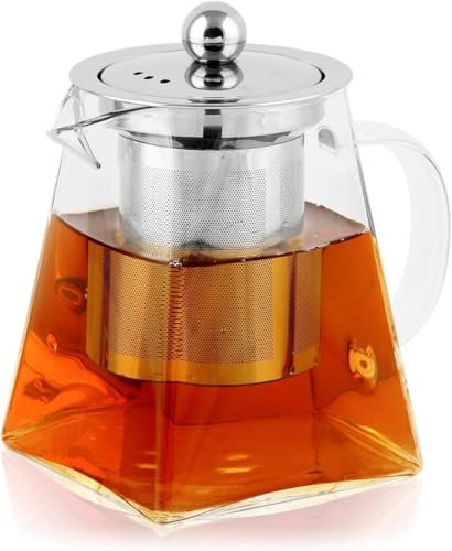 PluieSoleil Tetera de cristal de 350 ml con infusor de acero inoxidable resistente al calor, perfecta para té y café