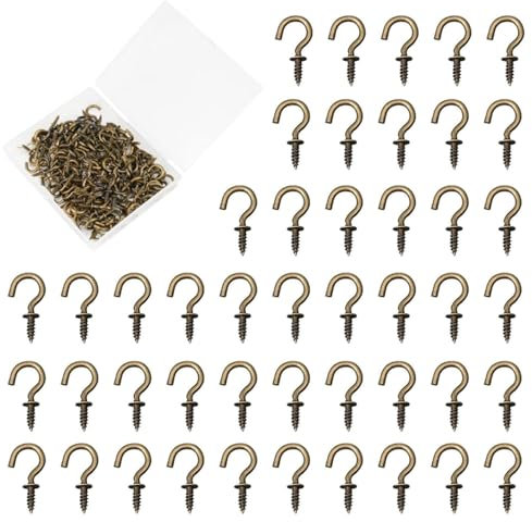 120pcs Antique Brass Ceiling Light,Brass Hooks Vintage Screw in Hooks,Toggle Hooks Cup Hooks,Nickel Plated Hooks and Cup Hooks Screw in for Hanging Plants, Jewelry Decor(Brass,Size:2 * 1cm)