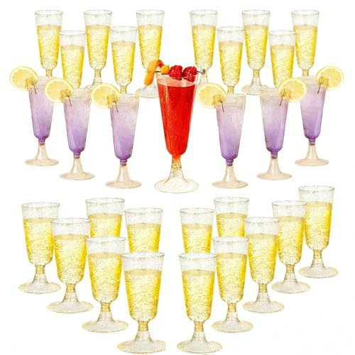 30 Pièces Flûtes À Champagne,Coupe Champagne,Gobelet À Champagne Doré Brillant De 150ml, Réutilisable,Verre À Cocktail,Champagne，Convient Pour Les Anniversaires、Mariage、Jardin Faire La Fête (or)