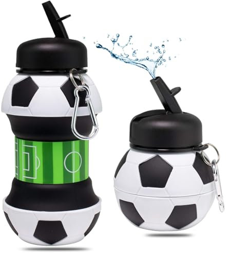 PLNVNVP Bottiglia d'acqua pieghevole,Borraccia Silicone Calcio, Borraccia per Bambini Borraccia Sportiva Palla, Portatile di Sport Basket Pieghevole Bottiglia di Acqua (550ml)