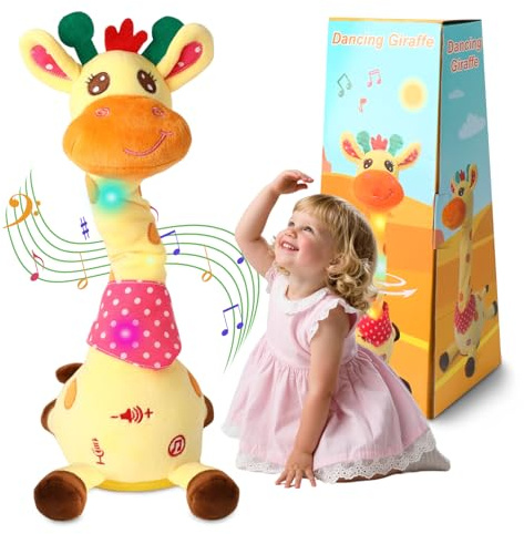 LLUKEME Dancing Giraffe Toy Stuffed Animal Toddlers Gifts for Easter Baby Toys Singing Song Toddlers Toy Repeats What You Say Glowing Musical Toy for Baby Birthday Gift Groovy Giraffe Toy