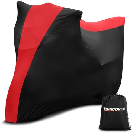 Indoor Motorcycle Cover, Soft Stretch Elastic Dustproof Protection Windproof Cover for Bike, Black and Red Stitching Motorcycle Cover for 96 x 41 x 49 in