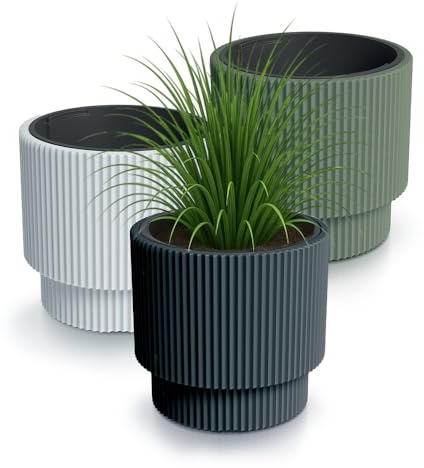Blumentopf Outdoor Gerillt - Rippen-Design Blumentopf Gross Innen - Stilvolle Blumentöpfe Für Aussen, Rillen Design, Wetterfest und Robust, Ideal für Garten und Terrasse (Anthrazit, 300)
