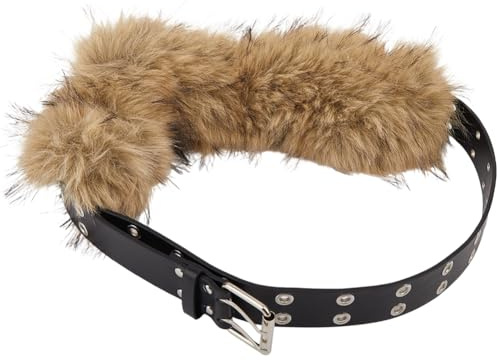 GORGECRAFT Pelz PU Leder Taillengürtel Braun Kunstfell Flauschig Winter Warm Bund Mittelalter Wikinger Renaissance Verstellbar Schwarz Ritterbund Kettengürtel Für Streetwear Röcke Shorts Jeans Damen