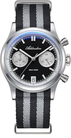 ADDIESDIVE 38 mm Quarz Chronograph Uhr VK64 Uhrwerk Mineralglas K1 Wasserdicht 100 M BGW9 Helles Edelstahl Zifferblatt Panda Sportuhren für Männer Nylonarmband, Armband