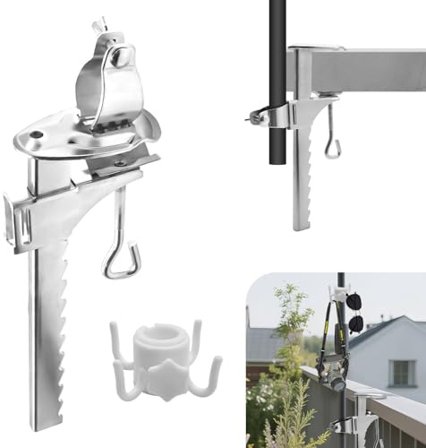 ZHIYUQL® Sonnenschirm Halterung Balkon Schirmhalterung Balkongeländer Sonnenschirmständer Balkonhalterung für Sonnenschirme und Terrasse Klemmbereich 0-19cm Schirmständer mit Aufhängehaken