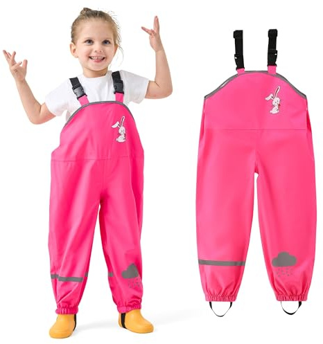 JinBei Pantaloni Impermeabili Bambino Unisex Leggeri Salopette, 2-7 Anni | Antipioggia Pantaloni, Antivento, Traspirante, con Striscia Riflettente, Impermeabile Abbigliamento per Scuola, Piove
